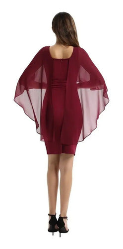 Vestido Burdeo Formal Fiesta Manga Va 366 Rojo L