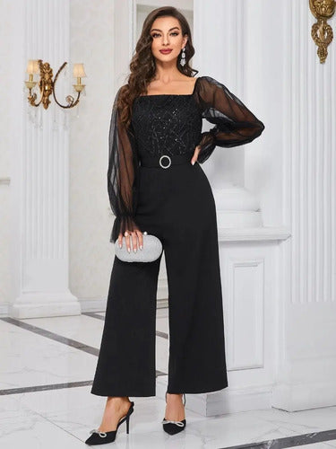 Entero Jumpsuit Mono Fiesta Escote Cuadrado Cinturón El 75