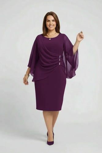 Vestido midi manga capa talla grande