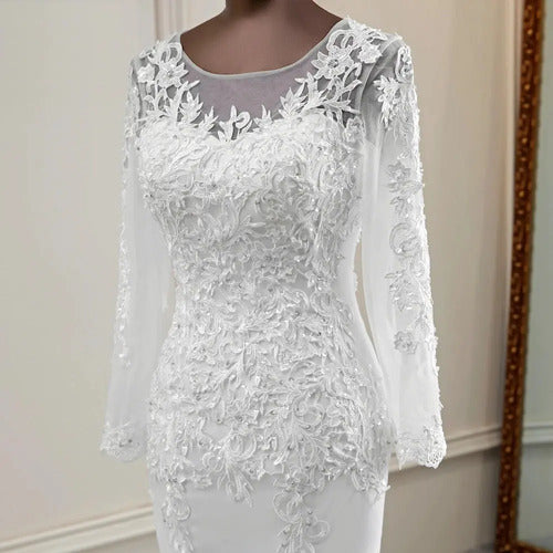 Vestido Novia Marfil Sirena Mangas Corset Delpilar Np 08