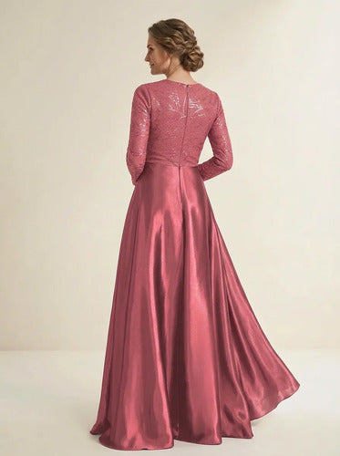 Vestido largo rosa lentejuelas manga larga