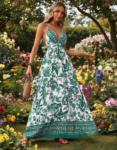Vestido Largo Bohemio Playa Estampado Floral Verano