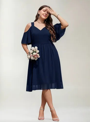 Vestido Fiesta Talla Grande Manga Hombros Descubierto Vg 152