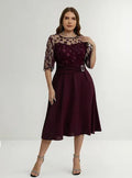 Vestido Fiesta Talla Grande Cuello Redondo Mangas