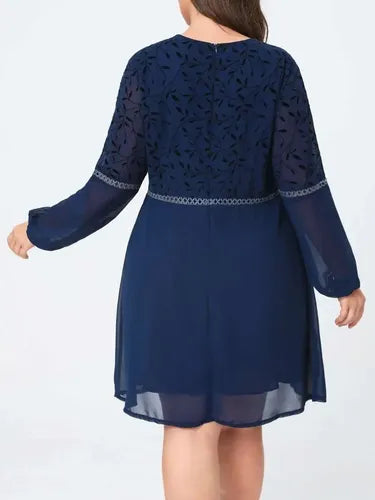 Vestido Fiesta Talla Grande Gasa Bordado Manga Vg 148