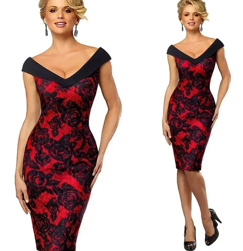 Vestido Negro Con Rojo Ajustado Va 312