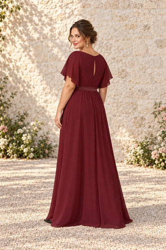 Vestido largo bordo evasé talla grande