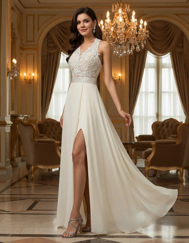 Vestido de novia princesa halter en tono crema
