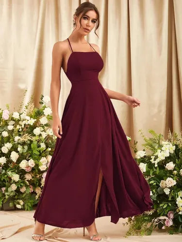 Vestido Fiesta Largo Abertura Graduación Dama D Honor Va 528 Bordó M