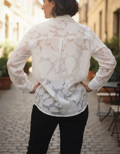 Blusa Elegante Para Mujer Transparencia Bb 60 Blanco M