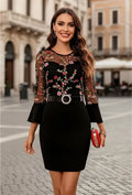Vestido Negro Ajustado Con Mangas Va 308 Negro S