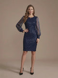 Vestido midi azul lentejuelas manga larga