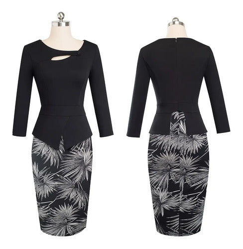 Vestido  Peplum Coctel Oficina Con Manga Va 161