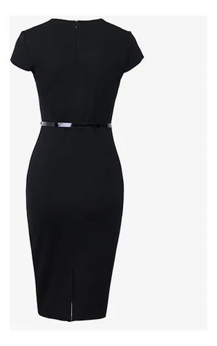 Vestido Negro Con Beige Oficina Bodycon Va 293 Multicolor Xl