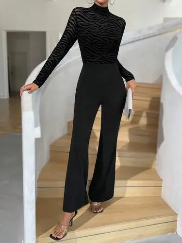 Entero Jumpsuit Mono Fiesta Cuello Alto, Acampanado El 204 Negro S