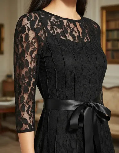 Vestido Negro De Encajes Ve 61 Negro 40