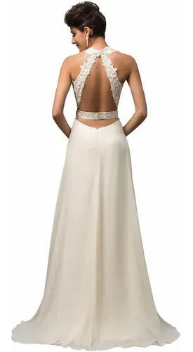 Vestido de novia princesa halter en tono crema