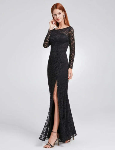 Vestido Fiesta Encaje Largo Ajustado Manga Larga Ep 92
