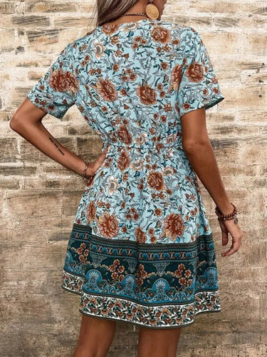 Vestidos Bohemio Hippie Corto Verde L