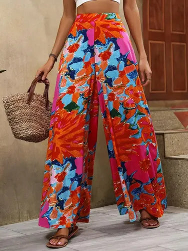 Pantalón Estampado Mujer Cintura Alta Pierna Ancha Pt 05