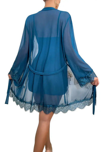 Camisón Y Bata Lencería Set De Pijama Babydolls Pj 12 Azul Verdoso M