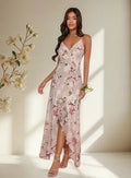 Vestido Forrado Estampado Dama De Honor Cruzado Vd 120 Rosa S