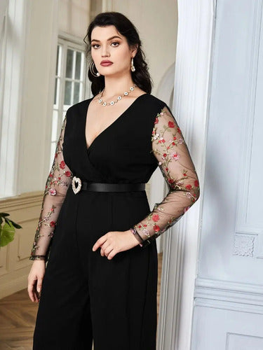 Entero Jumpsuit Talla Grande Sin Cinturón Vg 119 Negro 3xl