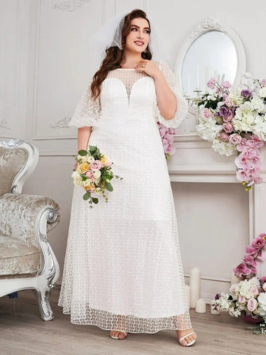Vestido Novia Boda Manga Farol Talla Grande Curvy Ns 14
