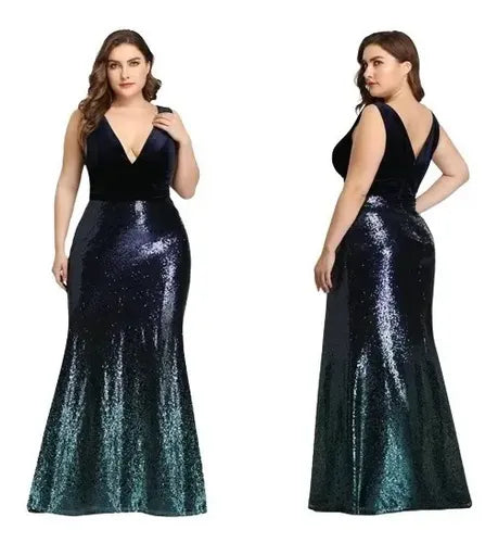 Vestidos Fiesta Gala Lentejuela Largo  Talla Grande Ep 173 Azul 14