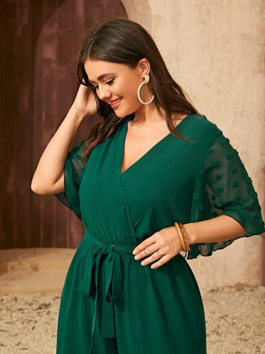 Entero Jumpsuit Talla Grande Con Cinturón Vg 121