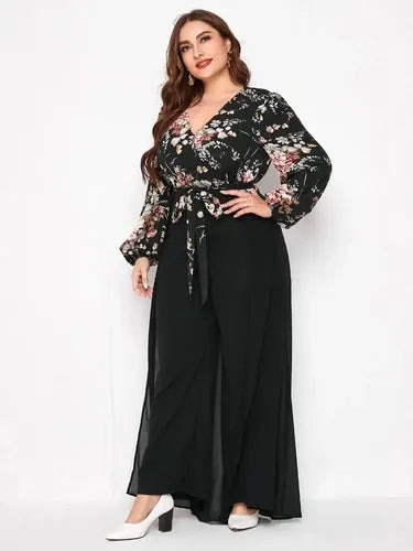 Entero Palazzo Jumpsuit Talla Grande Estampado Falda Vg 89