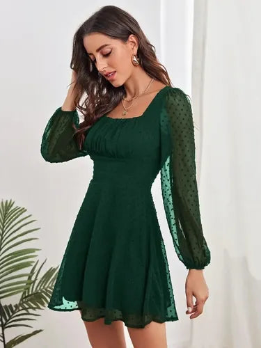 Vestido Escote Cuadrado Entallado Acampanado Va 479