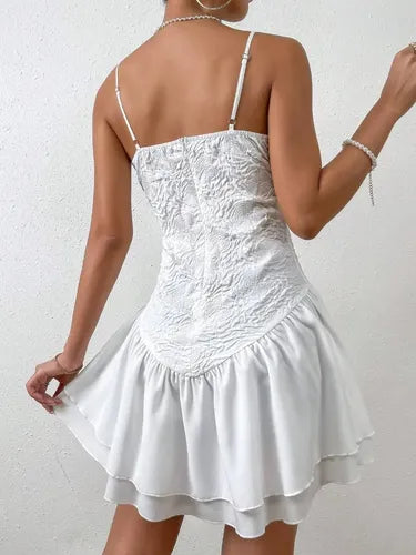 Vestido Corto Tirantes Jacquard Fiesta Novia Civil Va 576 Blanco M