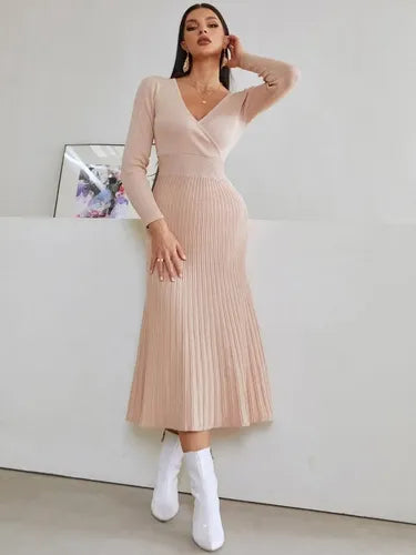 Vestido De Punto Cuello Cruzado Jersey Canalé Vt 01