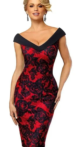 Vestido Negro Con Rojo Ajustado Va 312