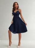 Vestido Fiesta Cóctel Plisado Cadena En Los Hombros Va 559 Azul M