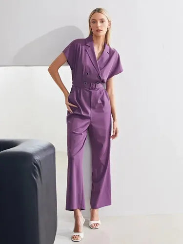 Entero Jumpsuit Mono Fiesta Con Cinturón Bolsillo El 113 Violeta S