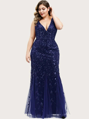 Vestido Fiesta Lentejuela Sirena Tul Talla Grande Ep 143