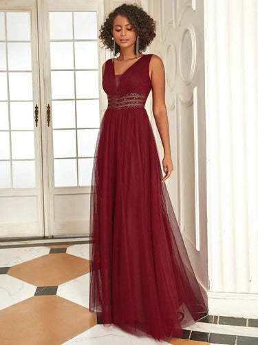 Vestido Fiesta Largo Matrimonio Graduación Ep 194 Bordó 4