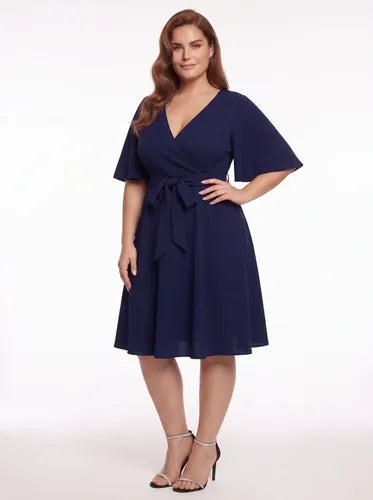 Vestido midi azul de gasa con escote descubierto y evasé