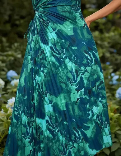 Vestido Plisado Escote Cruzado Sin Mangas Va 516