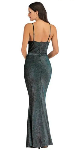 Vestidos Fiesta Largo Bodycon Sin Espalda Brillo Tajo Va 408