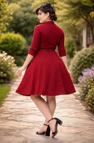 Vestido Vintage Pin Up, Burdeo Años 50, Va 269