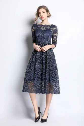 Vestido Formal Coctel Fiesta Encaje Mangas Va 451