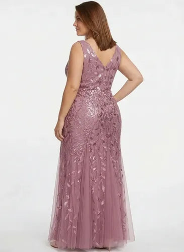 Vestido largo de fiesta corte sirena en tul y lentejuelas