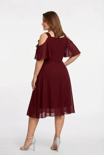 Vestido midi hombros descubiertos multicolor talla grande