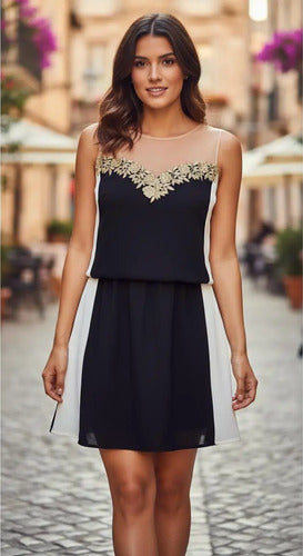 Vestido Negro Transparencia En Espalda  Va 48 Negro M