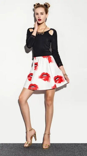 Exclusiva Falda Blanca Labios Rojos  Of 03 Blanco M