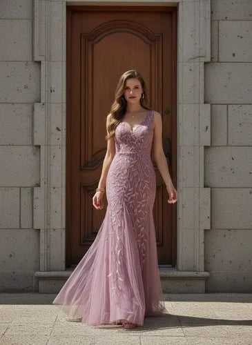 Vestido maxi corte sirena escote V
