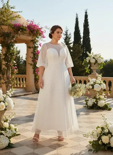 Vestido de novia princesa manga farol escote corazón